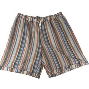 Men’s Plus Size 4XL Vertical Striped Shorts Casual Elastic Waist Blue Tan Orange